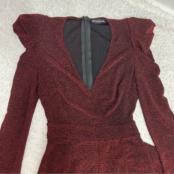 VALENTINE RED METALLIC COPPER JUMPSUIT. Size Med. Long sleeve. Wide Leg NWOT - Picture 6 of 10